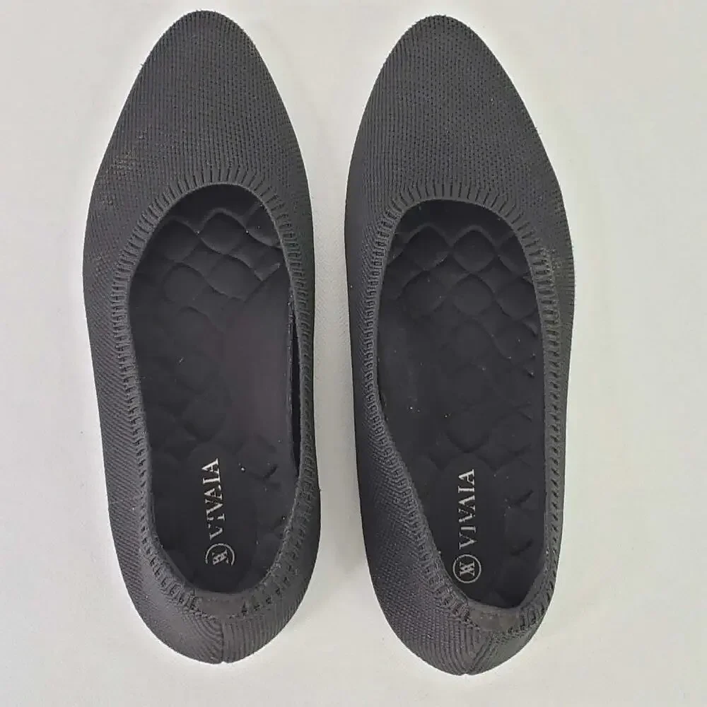 Vivaia Aria Womens Pointed Toe Flats Black Knit Slip On Shoes Size US 9.5